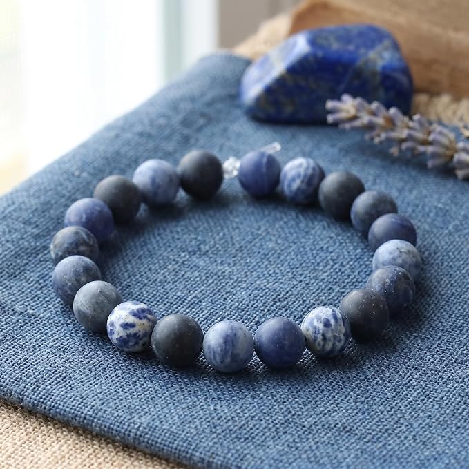 48pcs Natural Matte Olded Blue Sodalite Gemstone Beads，8mm Frosted Round Loose - Image 4