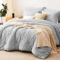 CozyLux King Size Comforter Set Light Grey Seersucker 7 Pieces Bed in a Bag by CozyLux