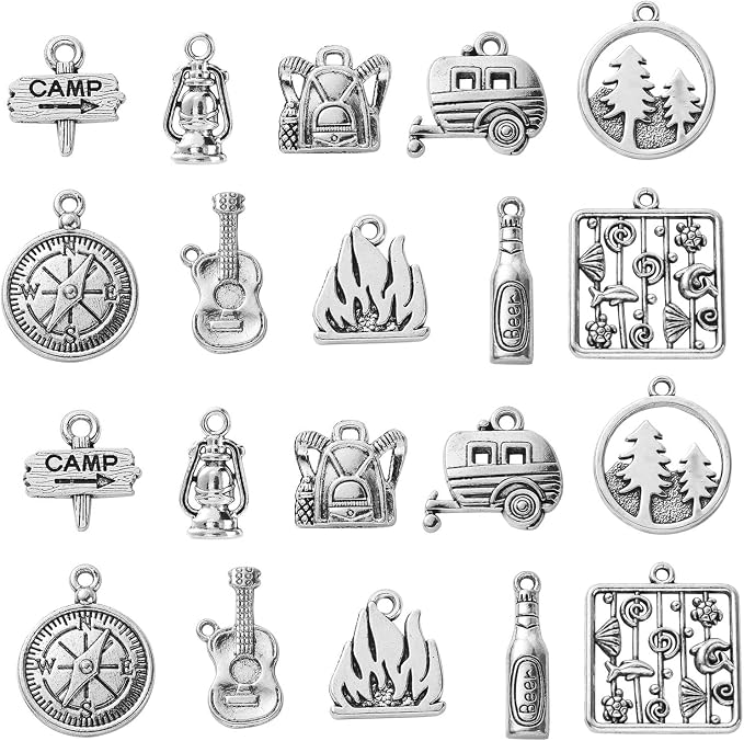 DanLingJewelry 100Pcs 10 Styles Retro Camp Charms Camp Sign Fire Guitar by DanLingJewelry