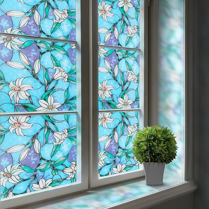 rabbitgoo Stained Glass Window Privacy Film, 23.6" X 78.7" | Anti UV Heat by rabbitgoo