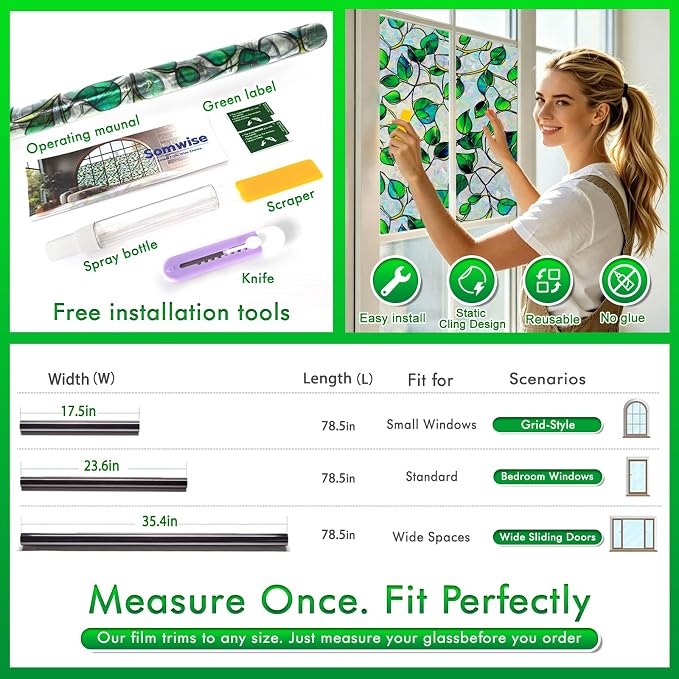 SOMWISE Rainbow Window Privacy Film, Heat Control, UV Blocking, Anti-Glare - Image 8