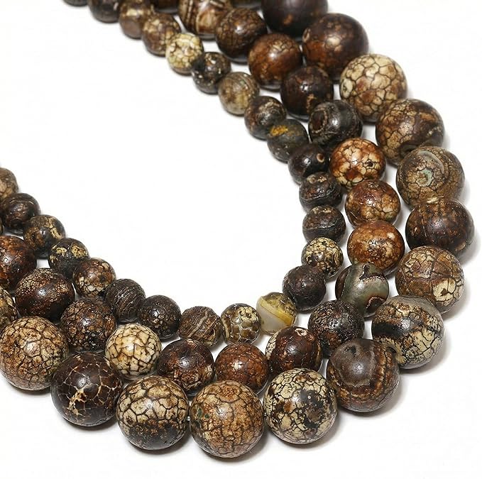 35pcs Round Loose Brown Crack Old Agate Beads by Yochus