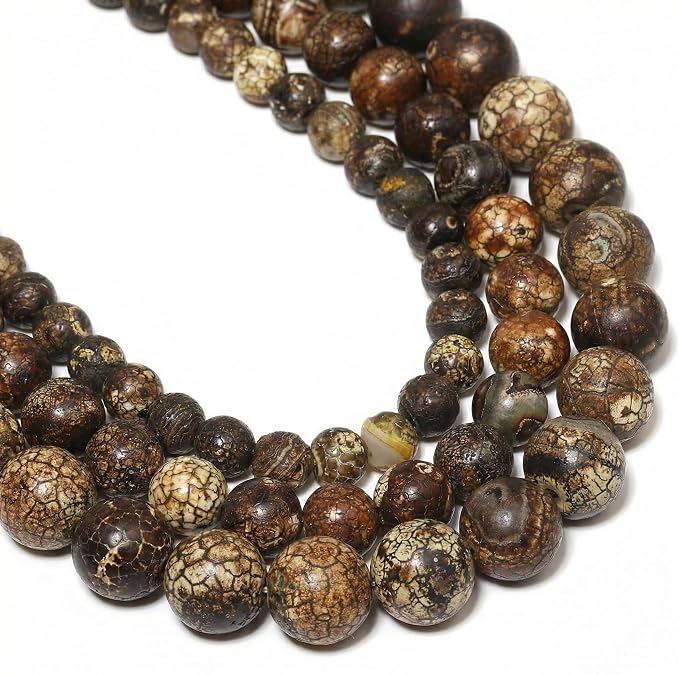 45pcs Round Loose Brown Crack Old Agate Beads by Yochus