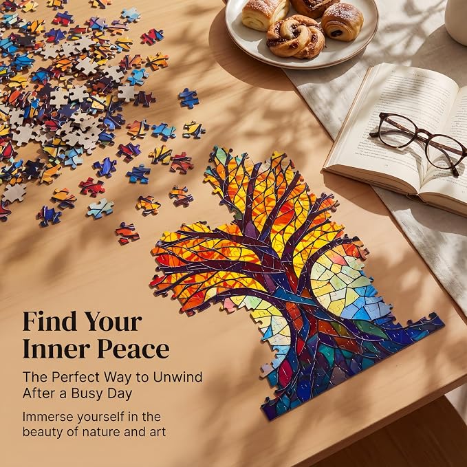 1000 Pieces Stained Glass Jigsaw Puzzle, Beautiful Tree of Life Art Puzzles - Image 6
