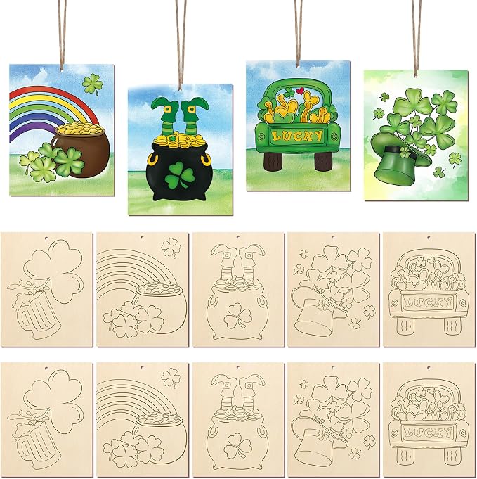 COCHIE 10 Pieces Large St. Patrick's Day Unfinished Wood Crafts to Paint by COCHIE