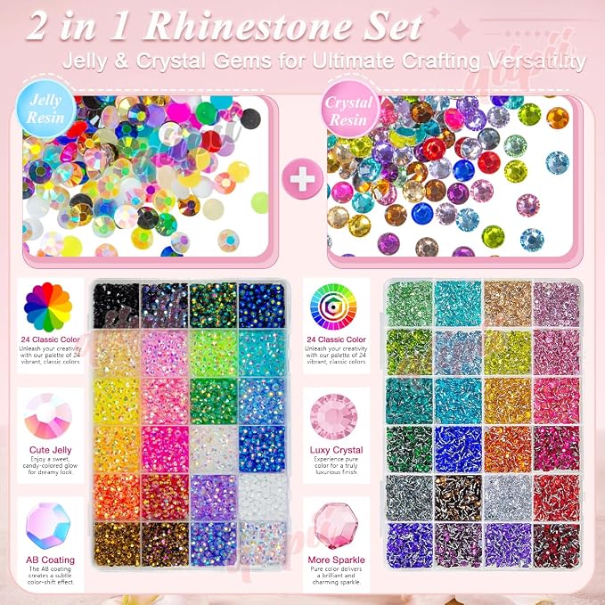 qiipii 48 Color 5mm Jelly AB & Crystal Colorful Resin Rhinestones - Image 2