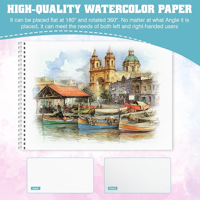 Watercolor Paper Pad, Watercolor Sketchbook 9" x12” 140lb/300gsm, Spiral Bound - Image 4