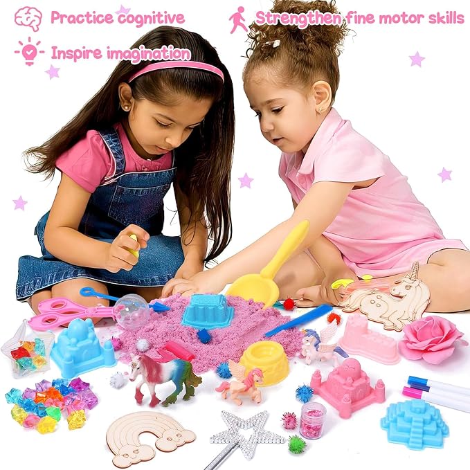 G.C Unicorn Sensory Bin for Girl Kid Toy, Play Sand Art Kit 108pcs - Image 5