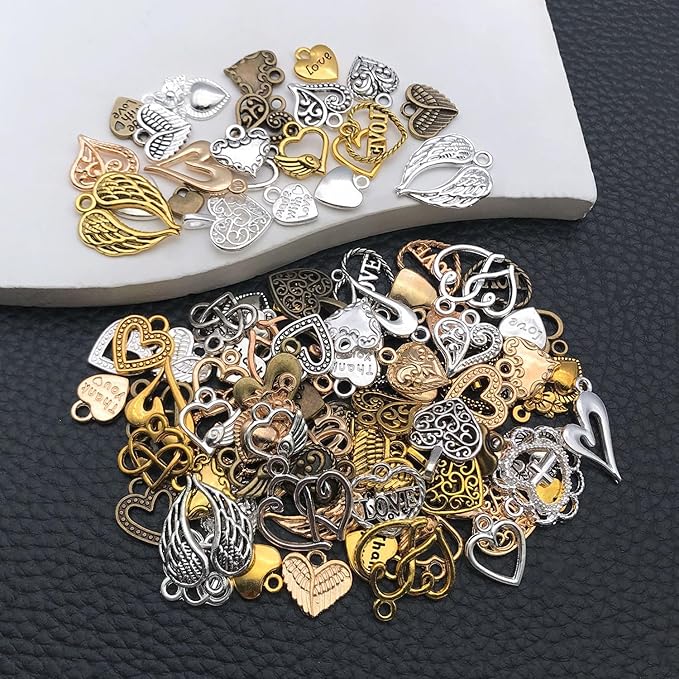 WOCRAFT 100pcs Heart Charms for Jewelry Making Assorted Jewelry Bangle Bracelet - Image 2