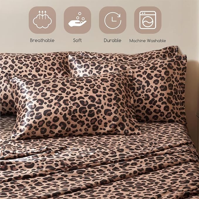 MR&HM Satin Bed Sheets with Elastic Corner Straps, Full Size Sheets Set - Image 7
