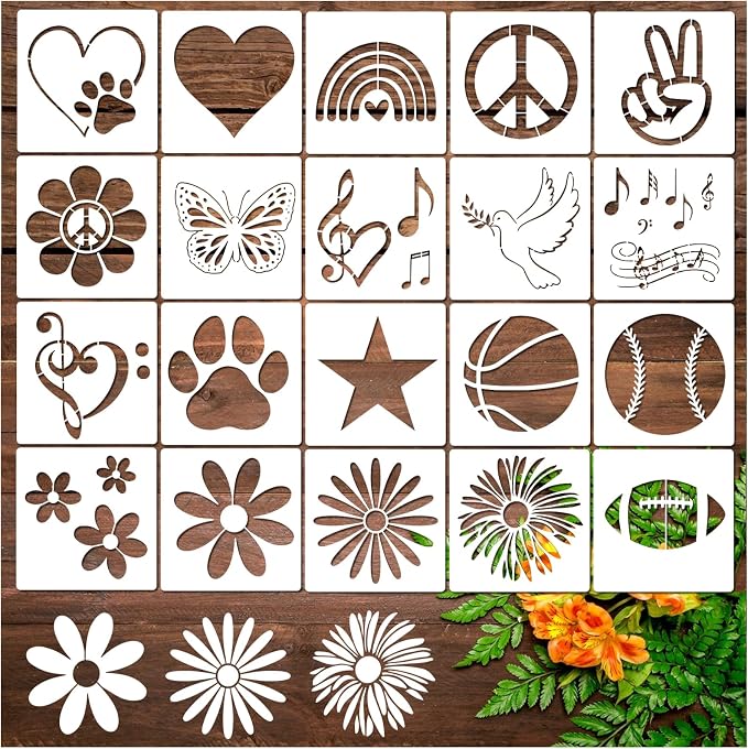 20 Pieces Stencil for Painting, Love Peace Sign Stencil Rainbow Star Heart - Image 8