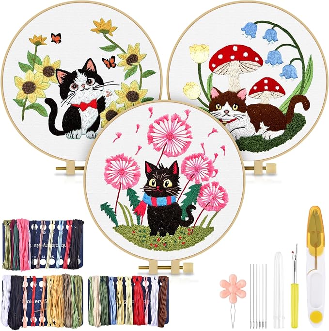 TINDTOP Embroidery Kit for Adults, Cat Embroidery Practice Kit | for Beginners by TINDTOP