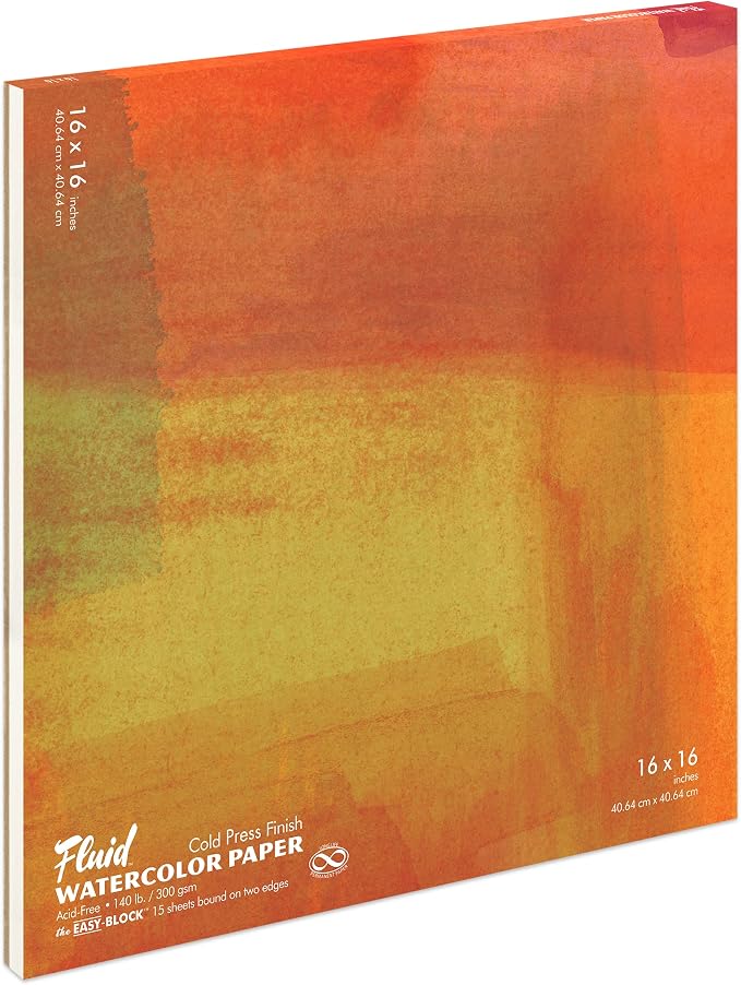 Fluid Watercolor Paper Block, 16 x 16 inches, 15 Sheets, 140 lb Cold Press by SpeedballArt