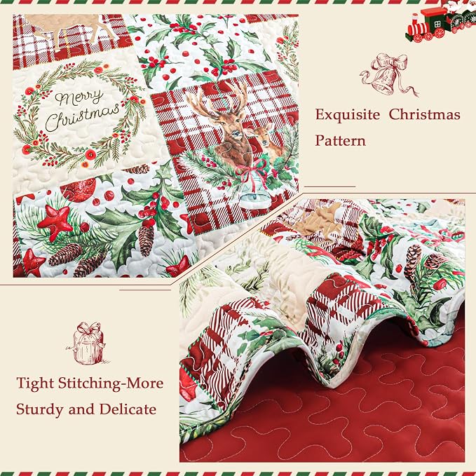 Exclusivo Mezcla Reversible Christmas Quilts Queen Size - Image 4