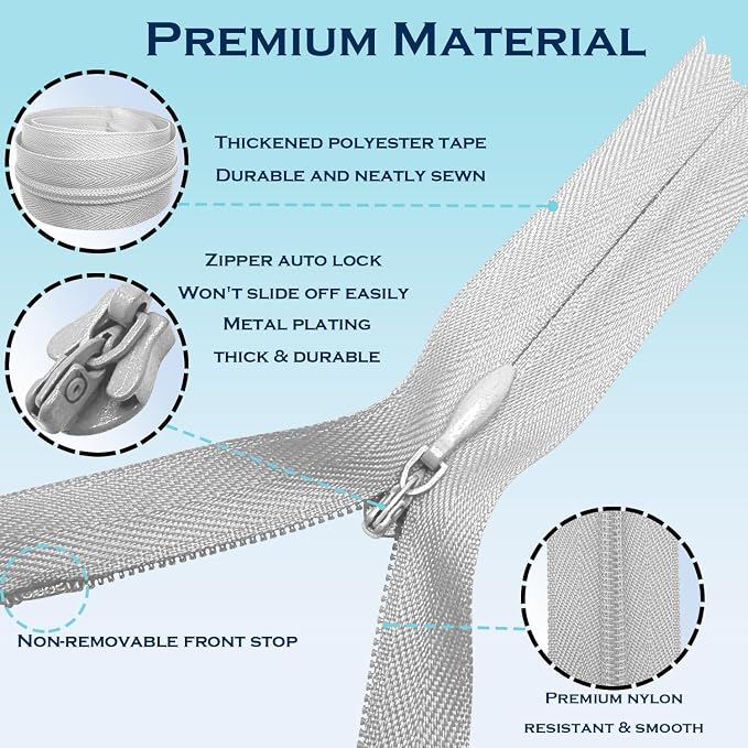 ANPURZII 10PCS #3 28 Inch Silver Invisible Zippers - Image 3