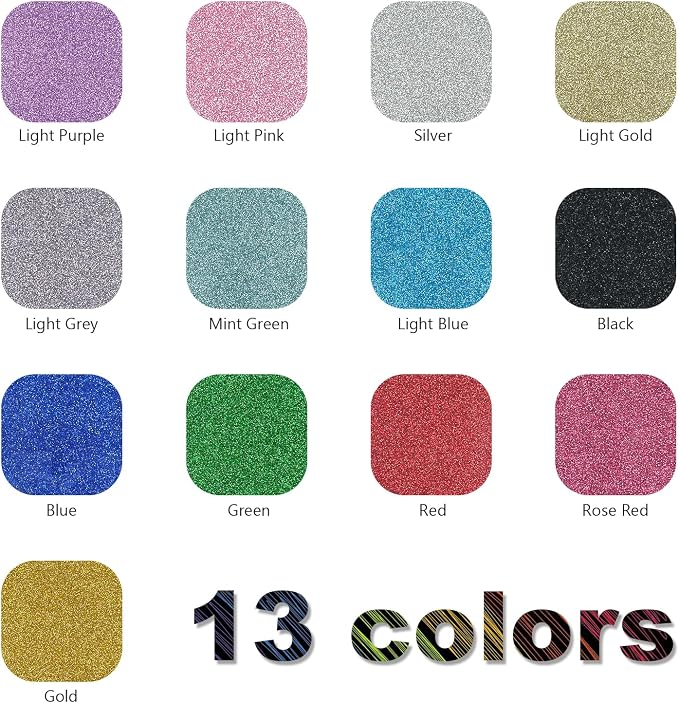 13 Pcs DUEUIOE Glitter HTV Heat Transfer Vinyl 12x10 Inch - Image 2