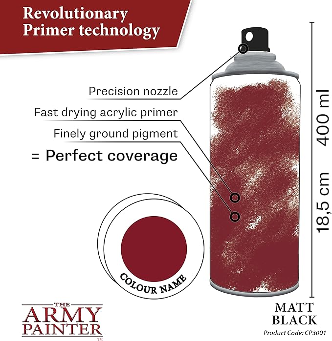 The Army Painter, Base Primer Matt Black, 400 mL Acrylic Spray Primer, Spray - Image 3