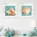 Seashell Wall Art Teal Ocean Theme Canvas Prints Bathroom Wall Decor Nautical - Image 3