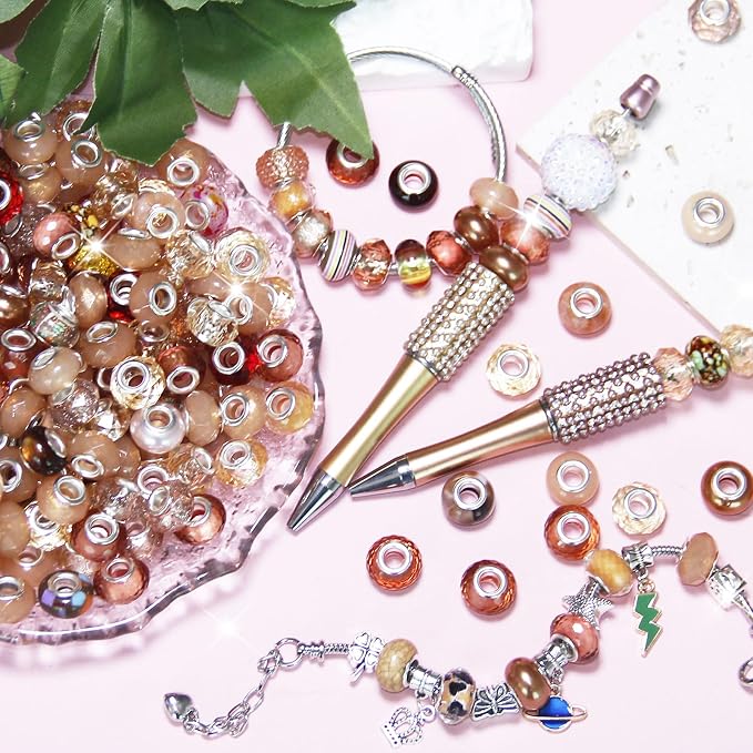200Pcs Large Hole Beads Spacer Beads Champagne Assorted European Craft Big - Image 3