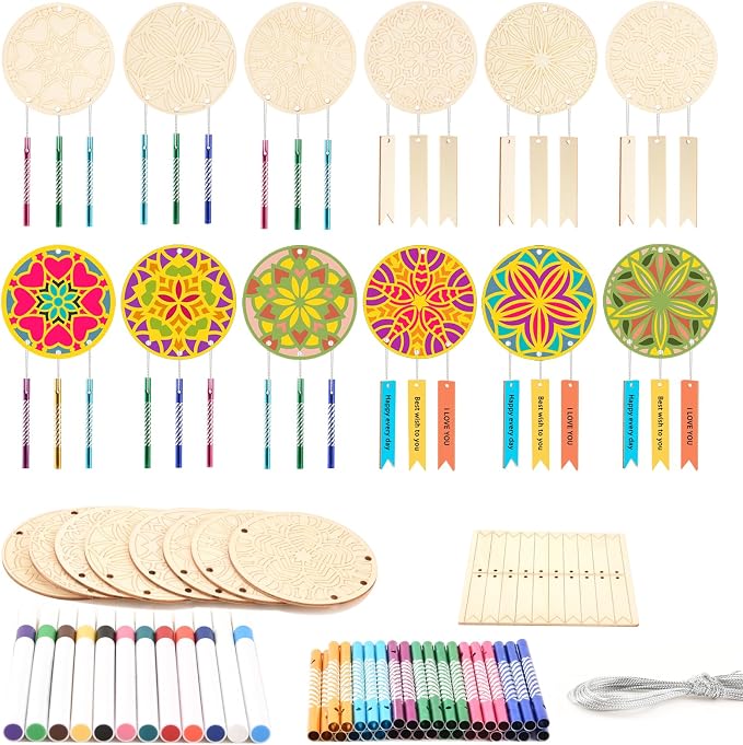 Wooden Mandala Wind Chime Ornaments Painting Craft, 8 Style Cutouts by THWAS-LIGHT