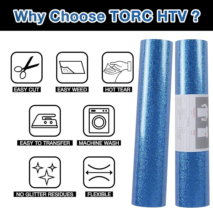 TORC Royal Blue Glitter HTV Heat Transfer Vinyl Roll 12 inch x 20 ft Iron on - Image 3