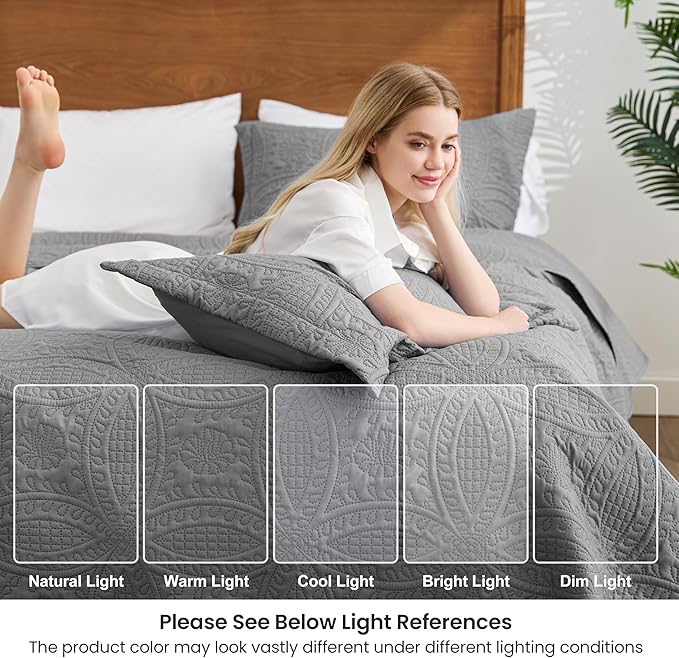 Love's cabin Oversized King Size Quilt Bedding Set Grey Bedspreads - Image 6