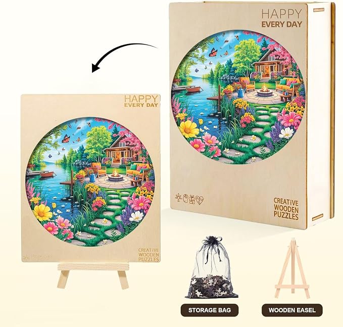 Spring Garden Adult Puzzles Lakeside Cottage Cozy Cabin Lake Scene Butterfly - Image 5