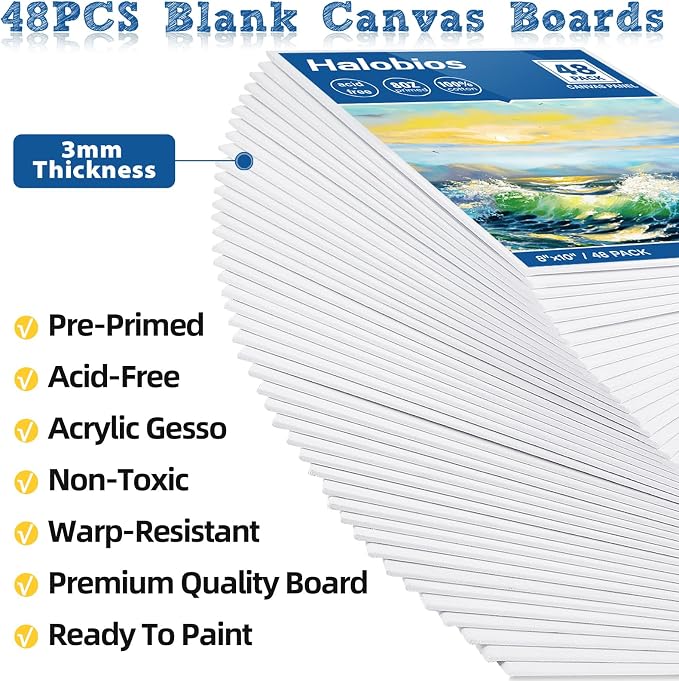 Halobios Canvas Boards for Painting 8x10 Inch, 48 Pack Blanck Canvas Panels Art - Image 6