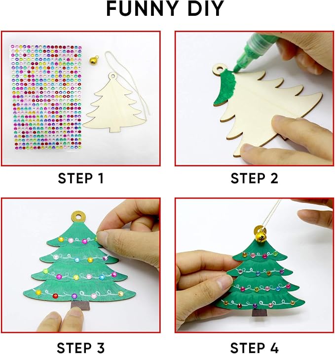 Hidreas 40 Pcs Wooden Ornaments Unfinished Christmas DIY Ornaments Craft Kit - Image 3