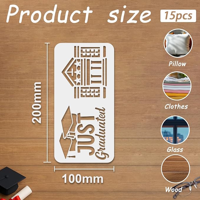 INFUNLY 15PCS Graduation Painting Stencils 3.9×7.87" Graduation Season Wall - Image 2