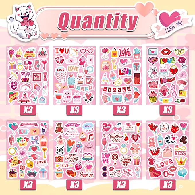 24 Sheets Valentine Stickers for Kids - Image 2