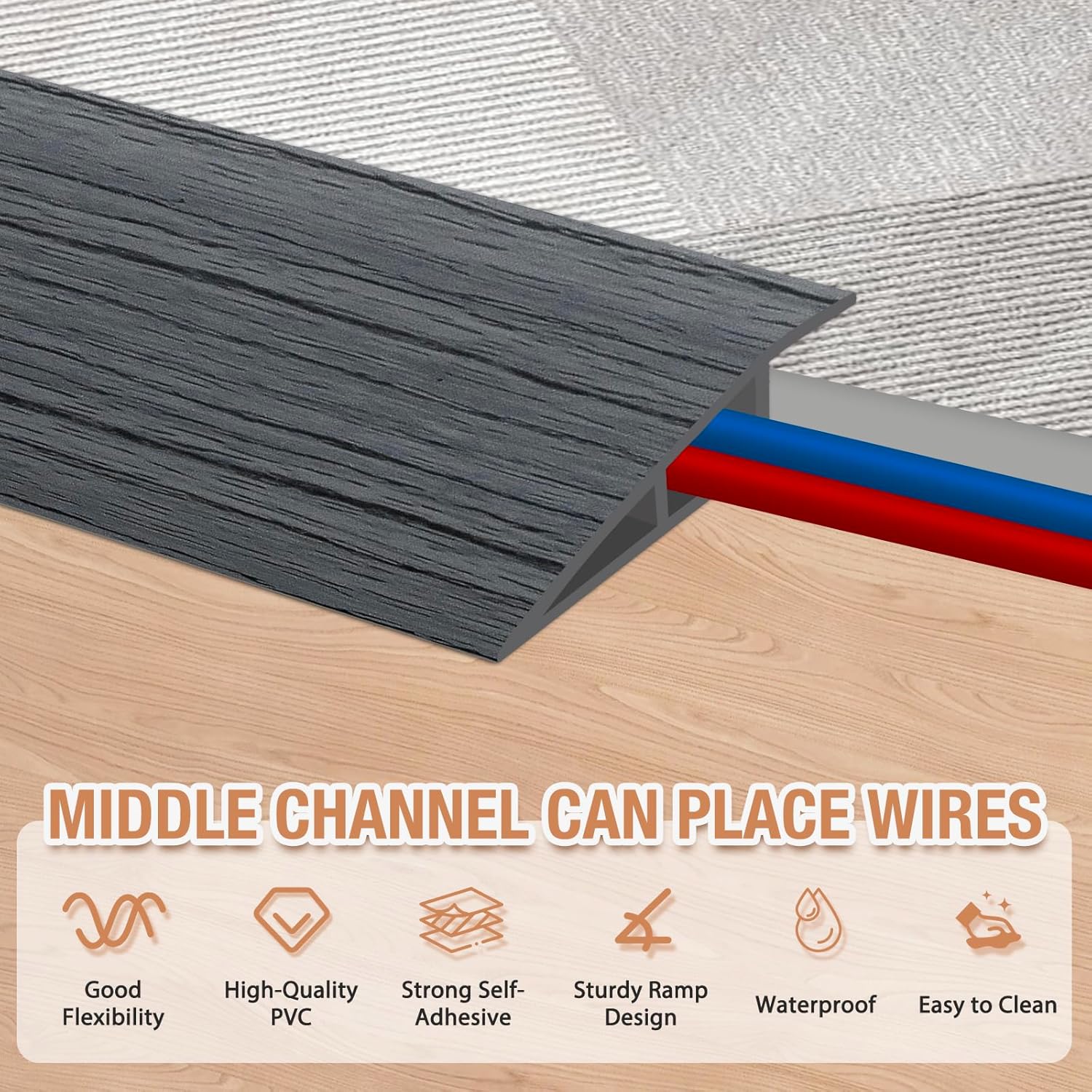 Floor Transition Strip Self Adhesive Vinyl Door Threshold for Doorways Carpet Edging Trim Overlap Edge Reducer for Laminate Floor, Carpet, Tile (Deep Gray Wood Grain, 2/5" to 3/5", 3.3Ft)