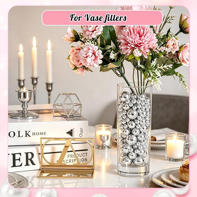2000PCS Pearls for Crafting, Sliver No Hole Beads for Centerpieces Vases - Image 5