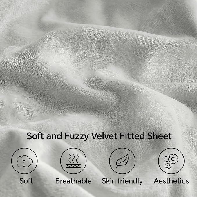 BEDELITE Velvet Fitted Sheet and Pillowcases Set, Luxury Soft Fuzzy Bottom Sheet - Image 3