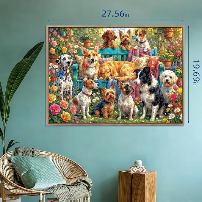 Garden Dogs Gathering Puzzles for Adults 1000 Pieces, Impossible Challenging - Image 2