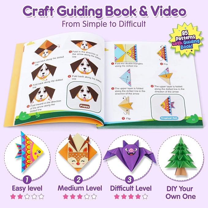 Mocoosy 320 Sheets Origami Kit for Kids Ages 5-8 9-12, Folding Paper Set - Image 4