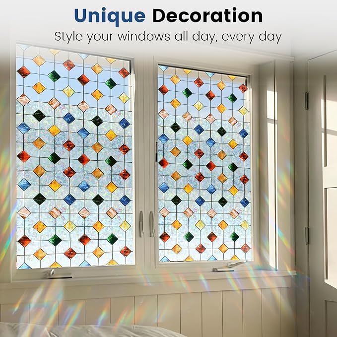 DKTIE Rainbow Stained Glass Window Film Decorative Privacy Window Film Patterns - Image 6