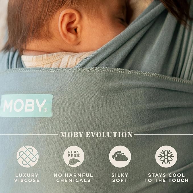 Moby Baby Wrap Carrier Evolution for Newborns to Toddlers (8-33lbs), Infant Sling Carrier, Lightweight & Hands Free Design, Adjustable for All Body Types, Baby Registry Gift (Sea Glass)