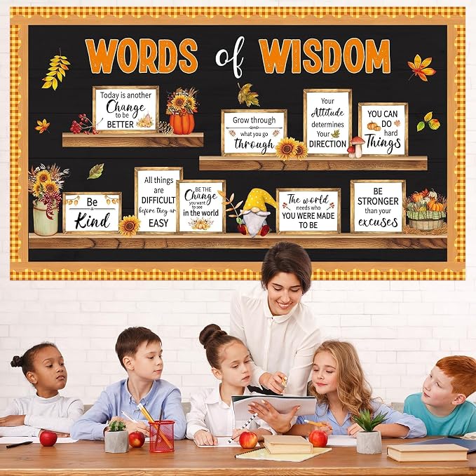 Fall Thanksgiving Bulletin Board Set Bookshelf Words of Wisdom Bulletin Board - Image 7