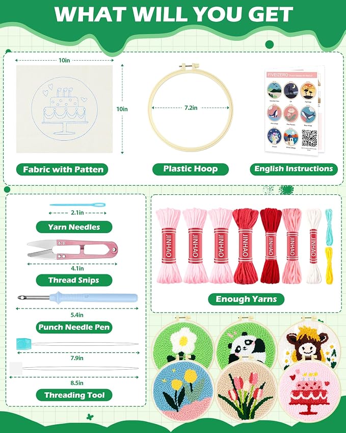 FIVEIZERO Punch Needle Kit for Beginners, Birthday Cake Punch Embroidery Kit - Image 2