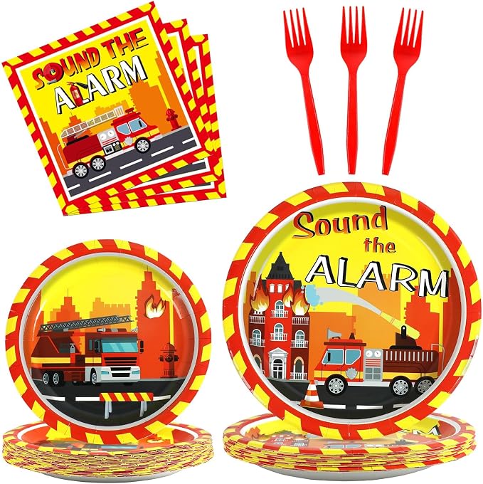 100 Pcs Firetruck Birthday Party Decorations Fireman Plates and Napkins by Qyeahkj