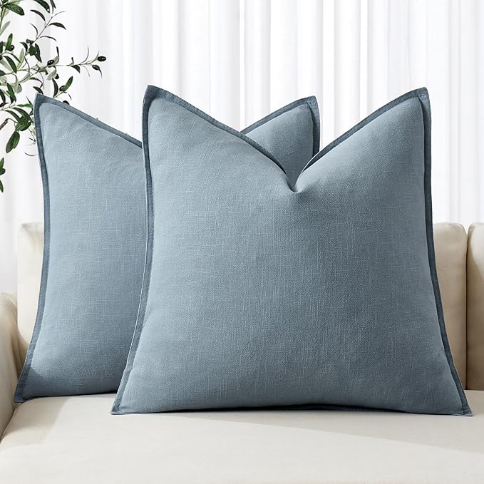 MIULEE Decorative Linen Euro Sham Pillow Covers 28x28 Inch Blue Grey Boho by MIULEE