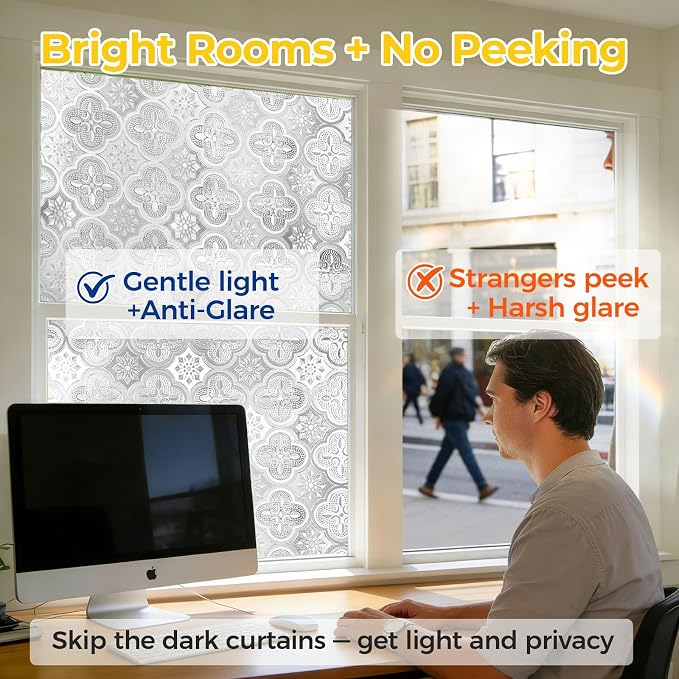 Window Privacy Film Decorative for Front Door, Bathroom Static Cling Stained - Image 2