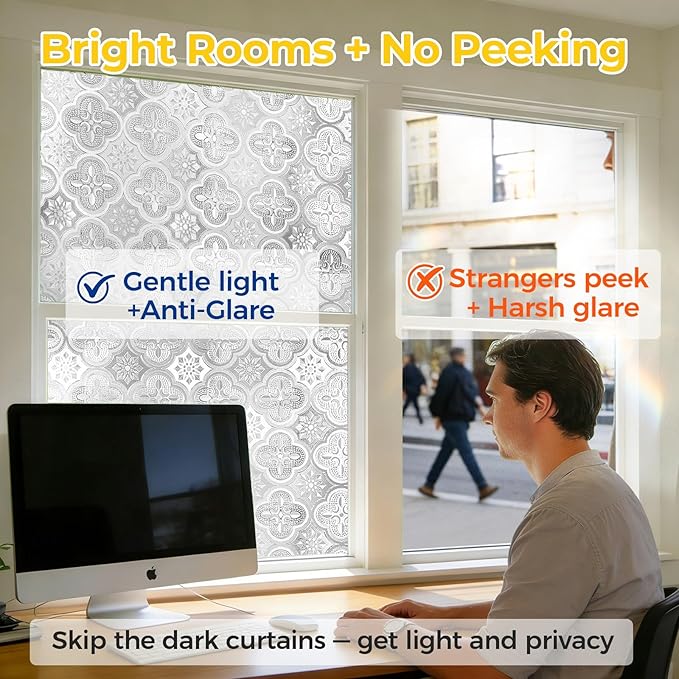 Window Privacy Film Decorative for Front Door, Bathroom Static Cling Stained - Image 2