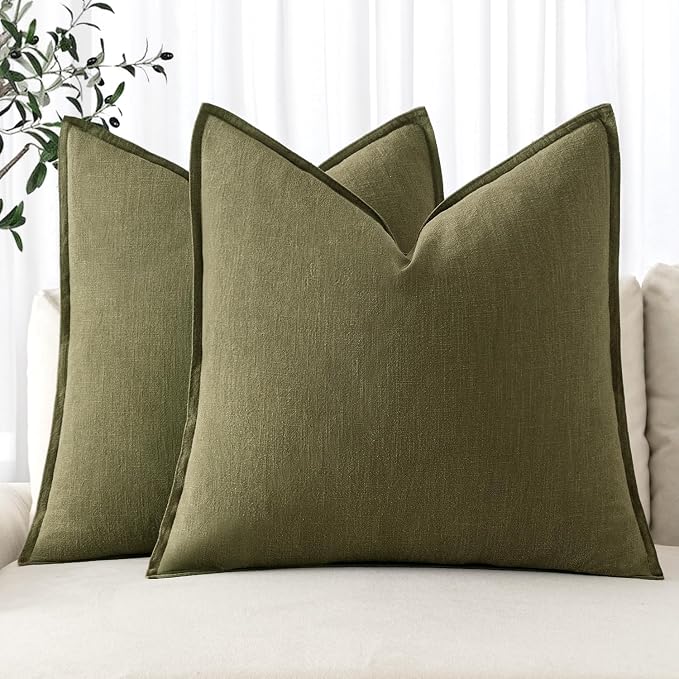 MIULEE Decorative Linen Euro Sham Pillow Covers 24x24 Inch Green ​Boho by MIULEE