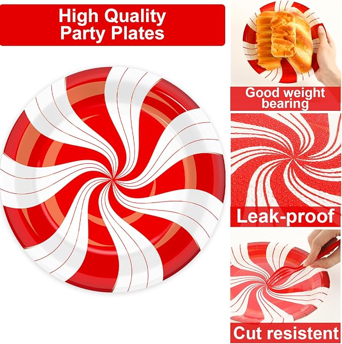 100Pcs Christmas Peppermint Paper Plates and Napkins Party Supplies Candy Cane - Image 4