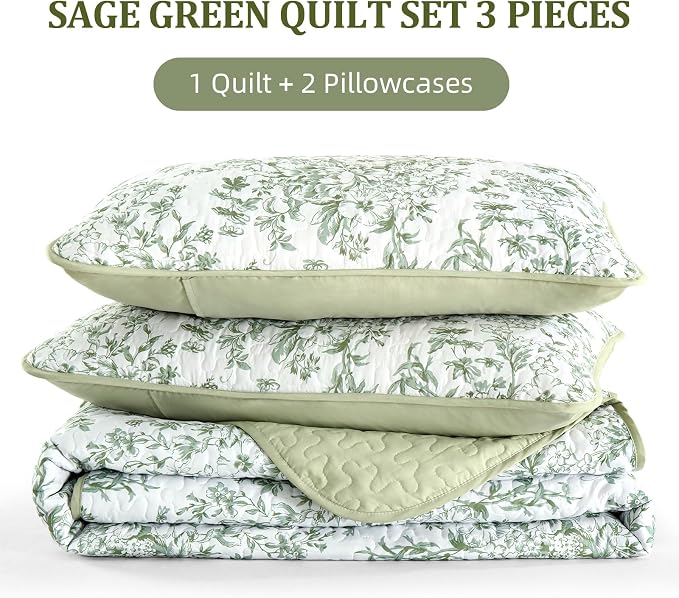 WONGS BEDDING Quilts Queen Size, Sage Green Quilt Bedding Set - Image 7