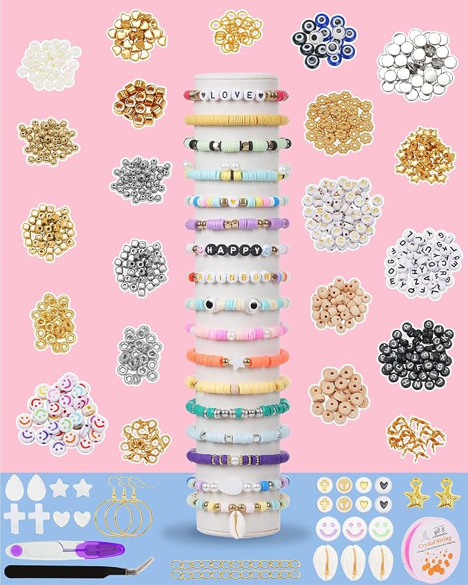 Mio Angle Clay Beads 2 Boxes 24 Colors Bracelet Making Kit, Round Letter Beads - Image 2