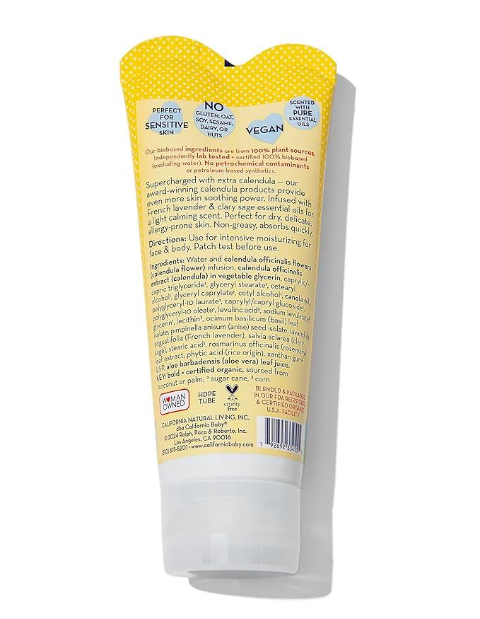 California Baby Calendula Cream | 100% Plant-Based Moisturizer | Lavender Baby Lotion | Face Moisturizer For Dry Skin | Hypoallergenic | 2.9 oz / 82g
