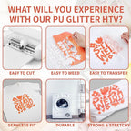HTVRONT Neon Orange Glitter HTV- 10" x 8ft Glitter Iron on Vinyl - Image 3
